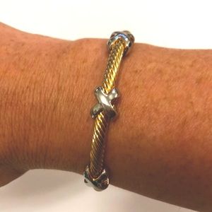 X Gold & Silver Tone Metal Adjustable Bracelet in Excellent Condition